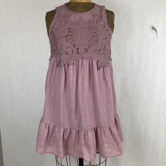 Umgee Tiered Dress Lace Bodice Small Short Lined Sleeveless Flowy - Picture 13 of 13